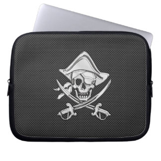 Capa Para Notebook Silver Smiling Pirate on Carbon Fiber Style