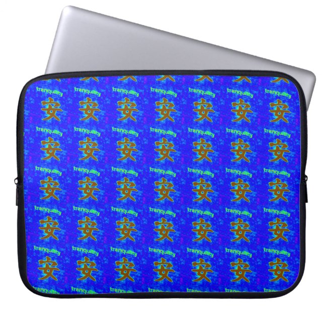 Capa Para Notebook símbolo chinês de tranquilidade na manga azul (Frente)