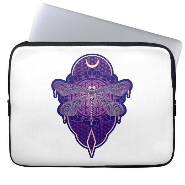 Capa Para Notebook Símbolo da Flor de Vida Mandala, Dragonfly Geométr (Frente)