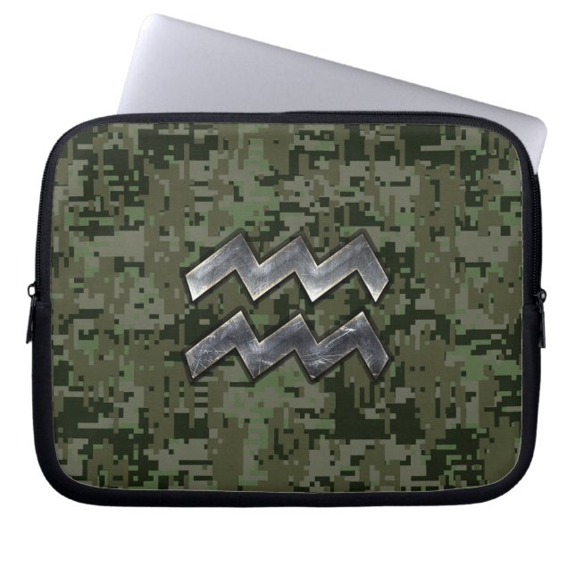 Capa Para Notebook Símbolo de Aquarius no camo digital verde-oliva (Frente)