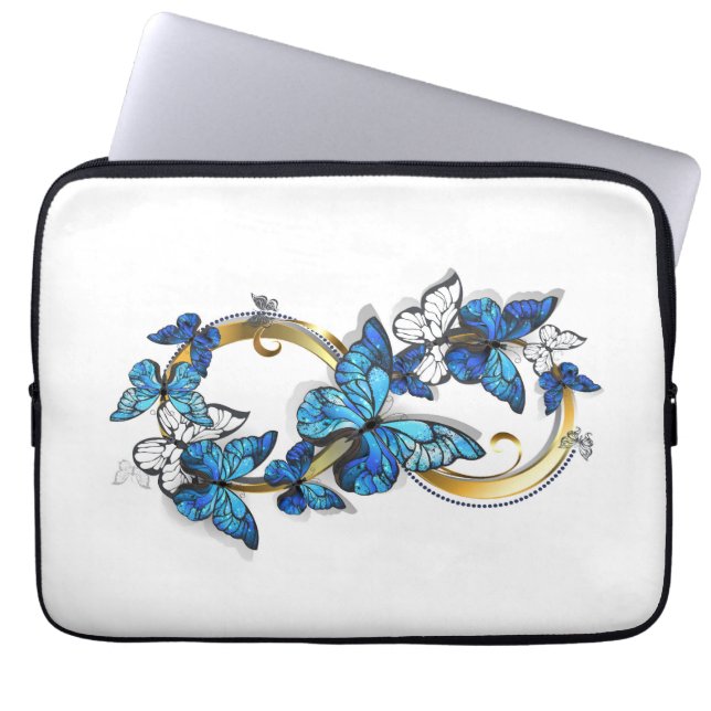Capa Para Notebook Símbolo infinito de borboletas azuis Morpho (Frente)