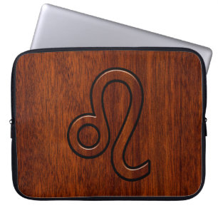 Capa Para Notebook Símbolo Leo no Decor do Estilo de Madeira de Maho