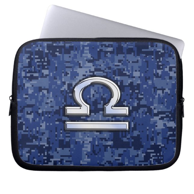 Capa Para Notebook Símbolo Libra Zodiac na Camuflagem Digital Azul (Frente)