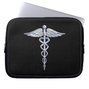 Capa Para Notebook Símbolo Médico de Silver Caduceus em Preto