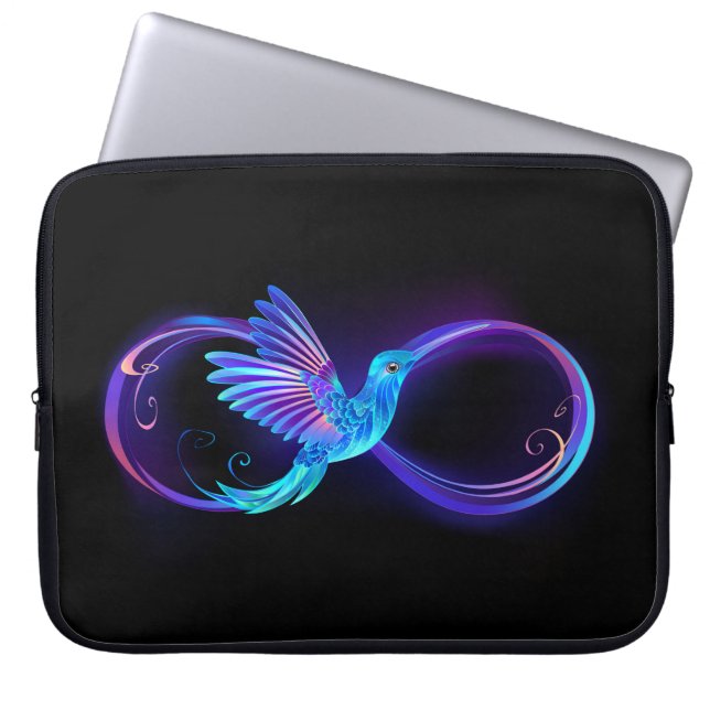 Capa Para Notebook Símbolo Neon Infinity com Hummingbird brilhante (Frente)
