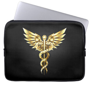Capa Para Notebook Símbolo Poligonal Dourado Caduceus