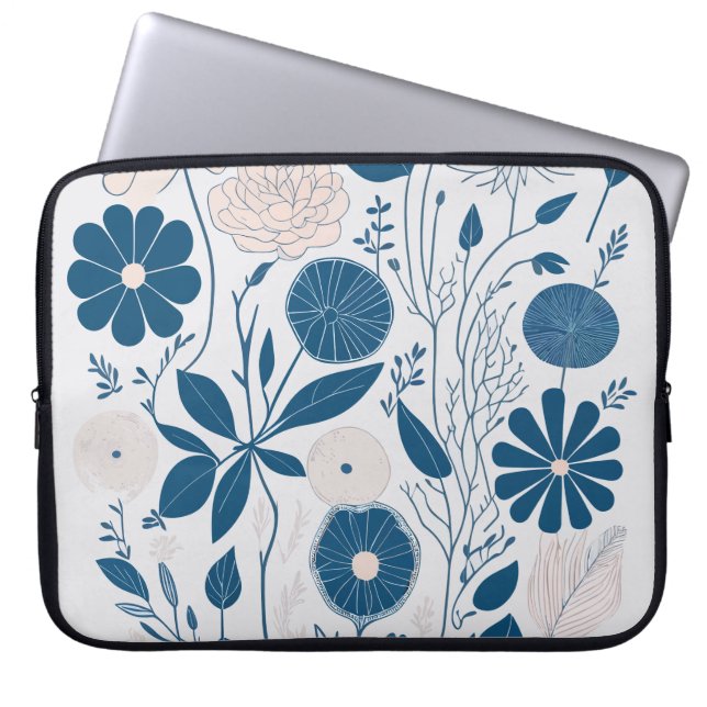 Capa Para Notebook Simples e elegante Aquarela Flores azuis Trabalho  (Frente)