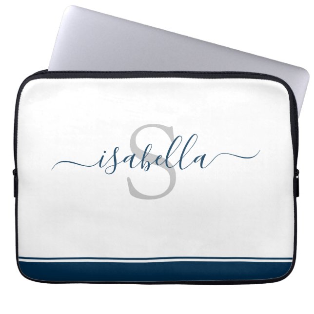 Capa Para Notebook Simples Estilo Moderno Monograma Azul-Navio (Frente)