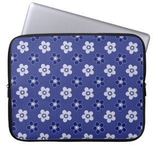 Capa Para Notebook simples padrão azul floral sólido retrógrado peque