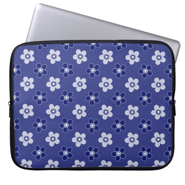 Capa Para Notebook simples padrão azul floral sólido retrógrado peque (Frente)
