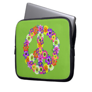 Capa Para Notebook Sinal de Paz Floral em Verde Lima