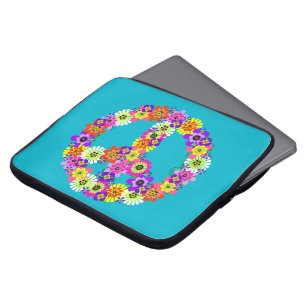 Capa Para Notebook Sinal de Paz Floral na Turquesa