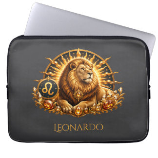 Capa Para Notebook Sinal do Zodíaco Leão Cinza Dourado Personalizado