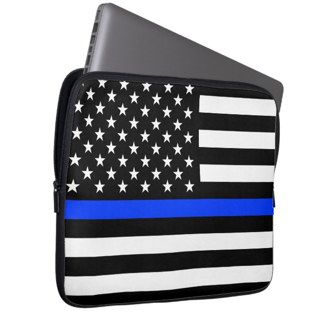 Capa Para Notebook Sinalizador da Polícia de Linha Azul-Fino (Frente Esquerda)