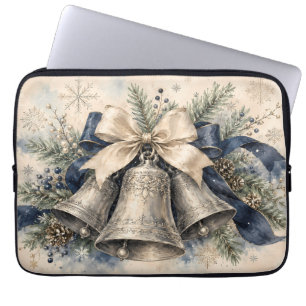 Capa Para Notebook Sinos de Natal Prateados Elegantes em Aquarela