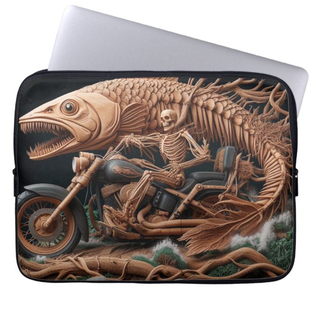 Capa Para Notebook skeleton cavalgou sua bicicleta de helicóptero par (Frente)