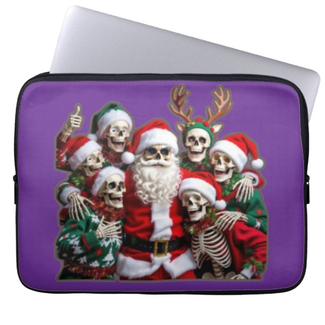 Capa Para Notebook Skeleton Santa Christmas Group Photo – Festive 3D  (Frente)