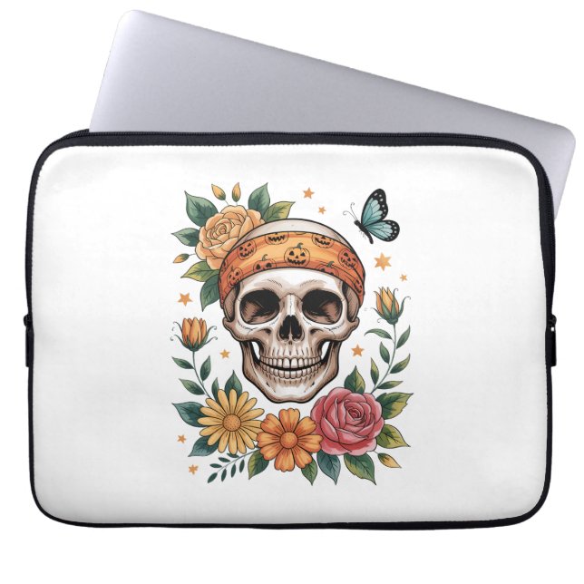 Capa Para Notebook Skull Floral Halloween Spooky (Frente)