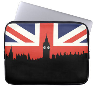 Capa Para Notebook Skyline de Londres a bandeira britânica