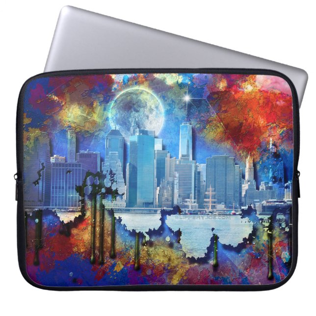 Capa Para Notebook SlipperyJoe NYC grafite lua cercada por redemoinho (Frente)
