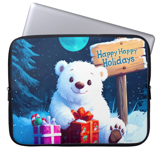 Capa Para Notebook Snowy Bear Natal Joy Watercolor (Frente)