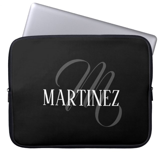 Capa Para Notebook Sobrenome Personalizado Elegante Preto | Nome (Frente)