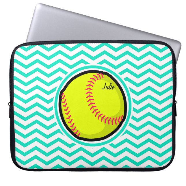 Capa Para Notebook Softball; Aqua Green Chevron (Frente)