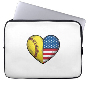 Capa Para Notebook Softbol Bandeira EUA Coração Design Vetorial Vinta