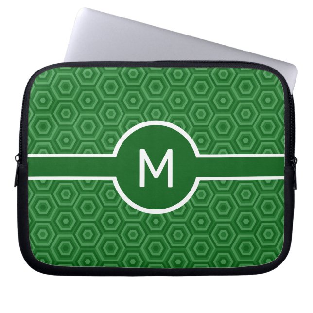 Capa Para Notebook Solteiro - Letra Monograma em Hexágonos Verdes (Frente)