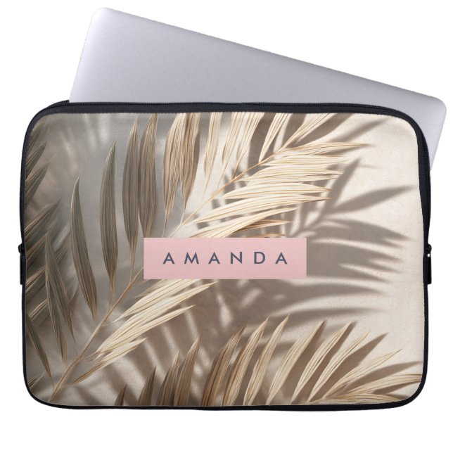 Capa Para Notebook Sombras de Palma Neutras Personalizadas Tropicais (Frente)