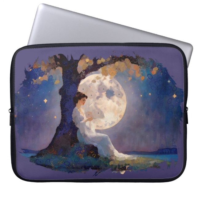 Capa Para Notebook Sonhador ao Luar - Céu Noturno Sereno (Frente)