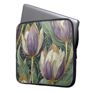 Capa Para Notebook Sonho de Tulipa Roxa Empoeirada - Arte Botânica Vi