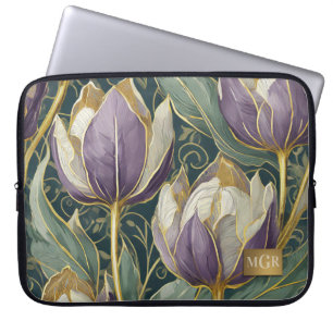 Capa Para Notebook Sonho de Tulipa Roxa Empoeirada - Monograma Botâni
