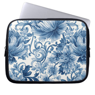 Capa Para Notebook Sonhos Azuis   Chinoiserie Floral em Aquarela