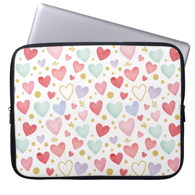 Capa Para Notebook Sonhos Pastéis Corações em Aquarela (Frente)