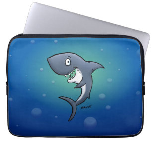 Capa Para Notebook Sorrindo Tubarão Engraçado em Fundo Azul