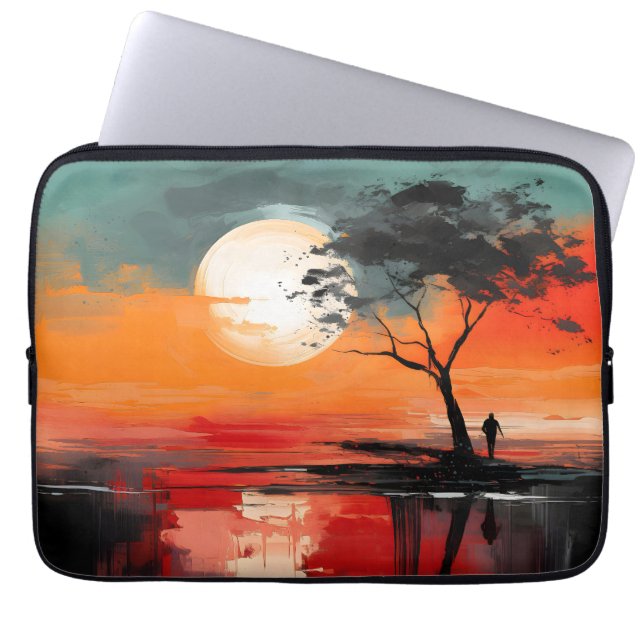 Capa Para Notebook Sozinho pelo Lago – Solidão ao Pôr do Sol (Frente)