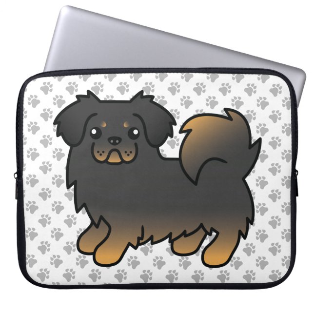 Capa Para Notebook Spaniel Tibetano Preto e Dourado Cão Fofo & Patas (Frente)