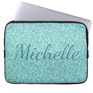 Capa Para Notebook Sparkle Azul do Monograma Personalizado