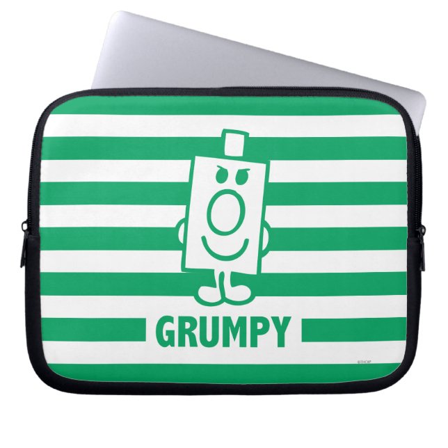 Capa Para Notebook Sr. Grumpy | Grin Mischievous e faixas verdes (Frente)