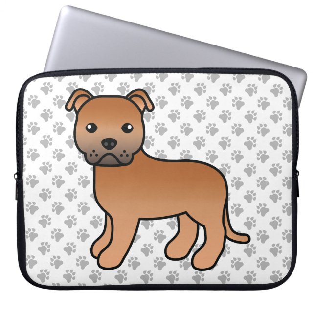 Capa Para Notebook Staffie Inglês Vermelho Cachorro Cartoon Fofo & Pa (Frente)