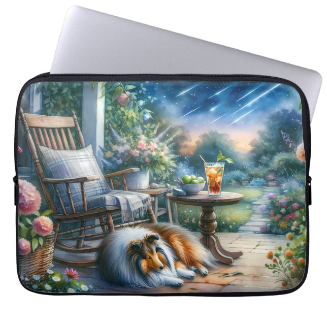 Capa Para Notebook Starlit Garden Porch Sheltie Dream (Frente)