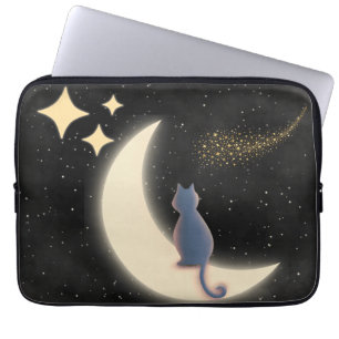 Capa Para Notebook Starry Night Cat e Crescent Moon