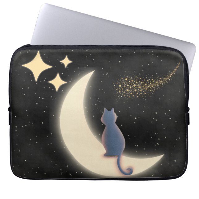Capa Para Notebook Starry Night Cat e Crescent Moon (Frente)