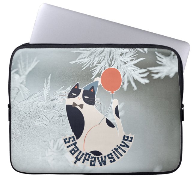 Capa Para Notebook Stay Pawsitive Cat Illustration Modern Neoprene La (Frente)