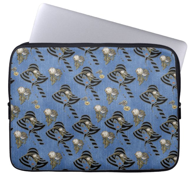 Capa Para Notebook Steampunk com Ladies Hats em Blue Denim (Frente)
