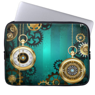 Capa Para Notebook Steampunk Jewelry Watch em um fundo verde