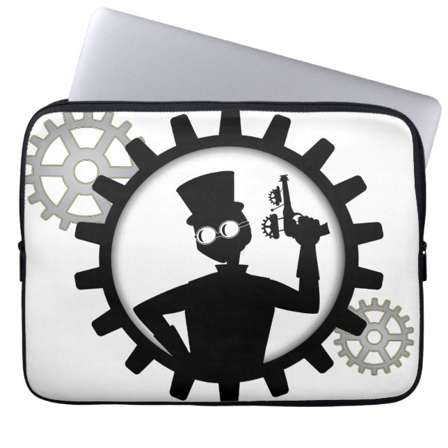 Capa Para Notebook Steampunk Man Segurando Uma Arma Em Gear (Frente)