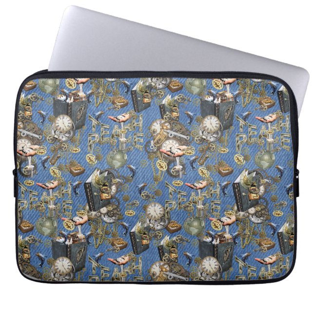 Capa Para Notebook Steampunk na Bolsa de laptop de Denim Azul (Frente)