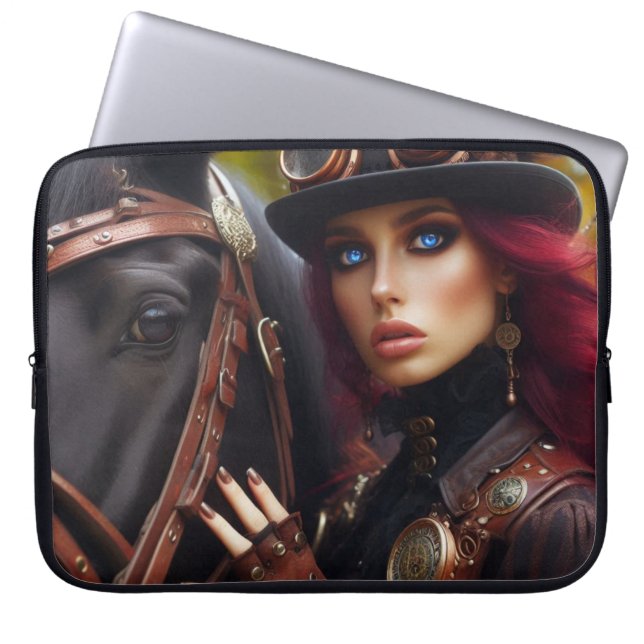 Capa Para Notebook Steampunk Victorian Lady Dark Rider (Frente)